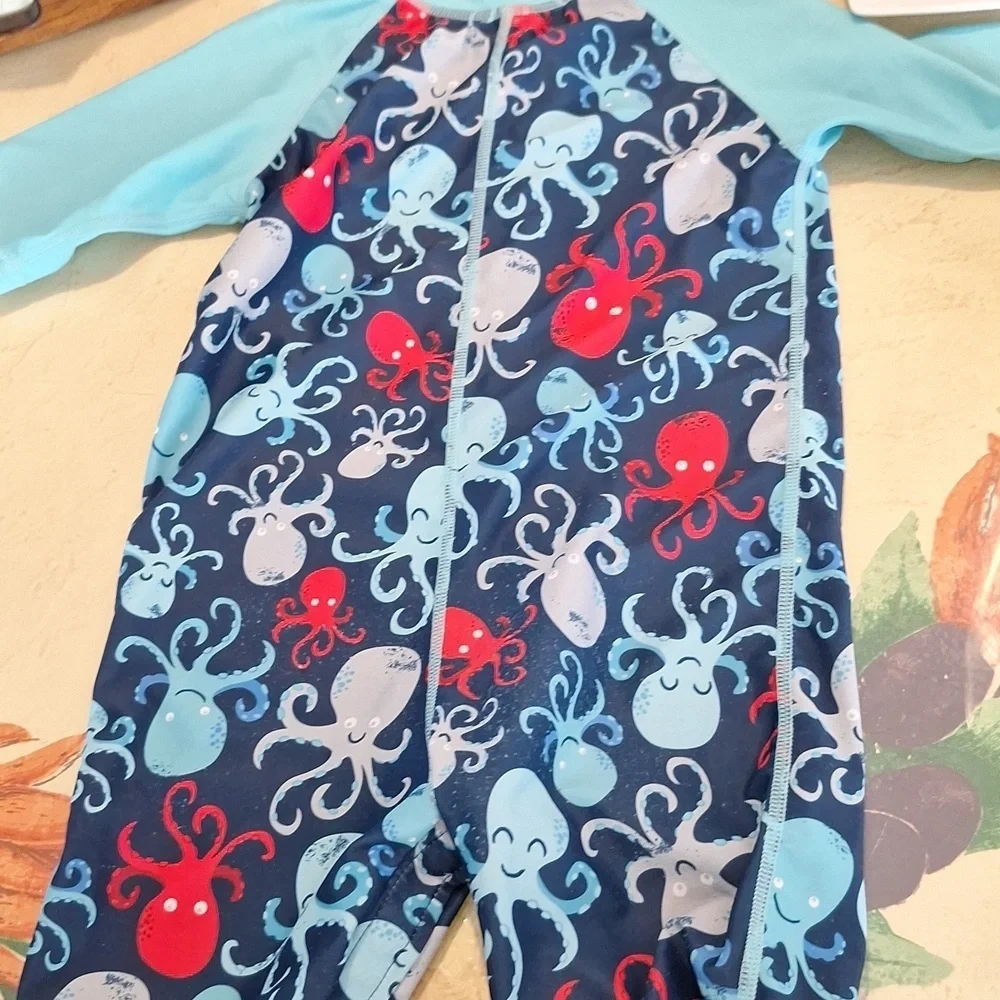 Kids Swimwear with Octopus Print - Blue